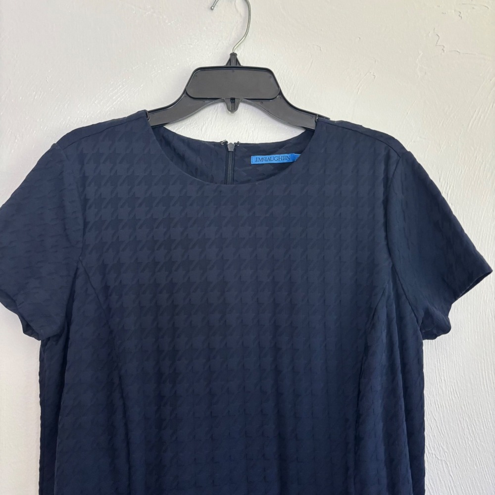 NWOT J.McLaughlin Talese Dress Navy Houndstooth Jacquard Sheath Shift Size Large - Picture 3 of 14